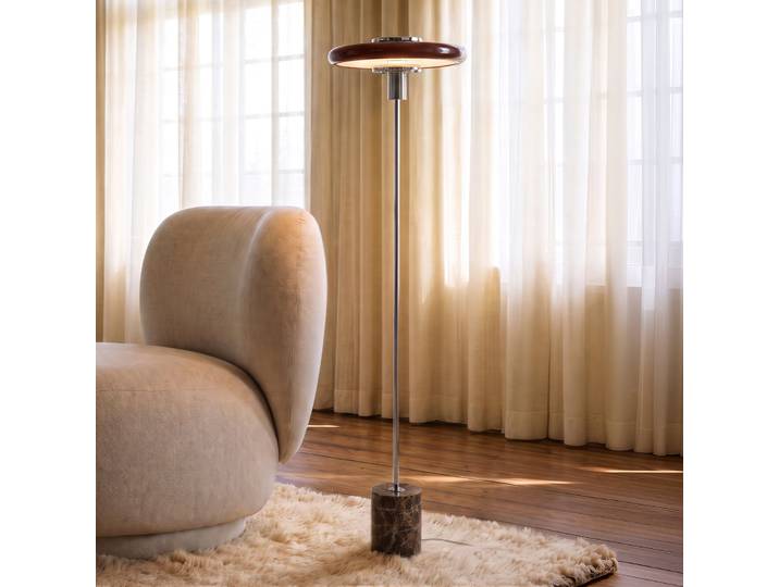 Lampe sur pied Branford, bordeaux, métal/marbre, style rétro - Lindby - Salon / séjour - Vintage / rétro - À ampoule unique