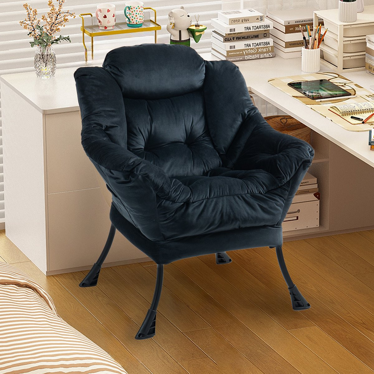 FloraGrace Fauteuil 1-Zits Zwart - Met Hoge Rugleuning, Armleuningen en Zijvak