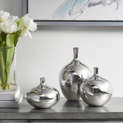 Madison Park Signature Ansen Mirrored Ceramic Decorative Vases 3-piece Set - N/A