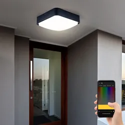 Deckenlampe Haustür Lampe Smart LED Außenleuchte dimmbar Wandleuchte, App-Steuerung, Aluguss schwarz, 14W 1400lm 3000K,  LxBxH 25x25x8 cm, Eglo 97295