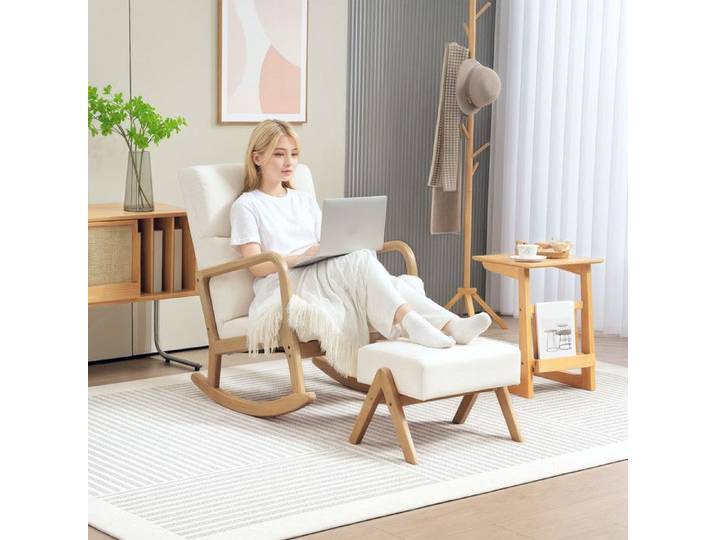 Fauteuil à bascule avec repose-pieds fauteuil inclinable aspect lin fauteuil à bascule avec pieds en bois fauteuil à bascule