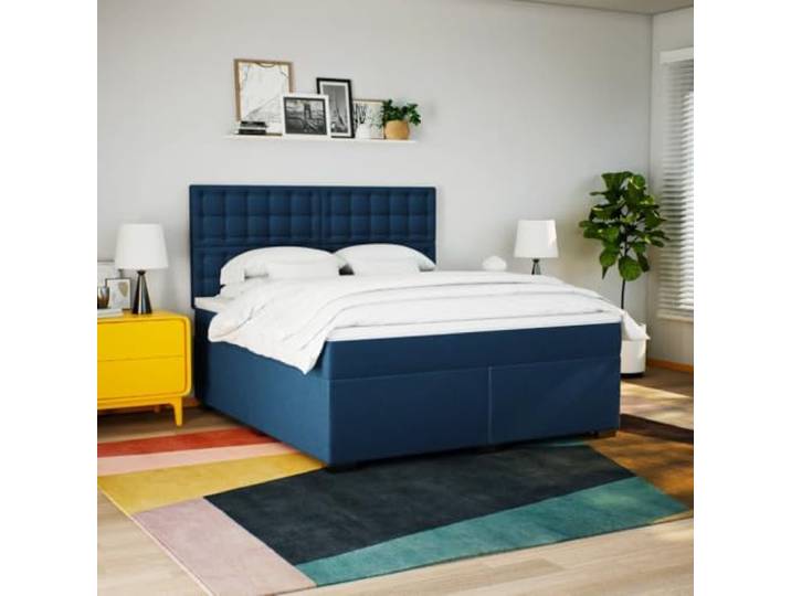 KTHLBRH Boxspringbett 180 x 200 cm Blau Verstellbares Kopfteil, inklusive Matratzenschoner, Lattenrost aus Holz, atmungsaktiver Stoff