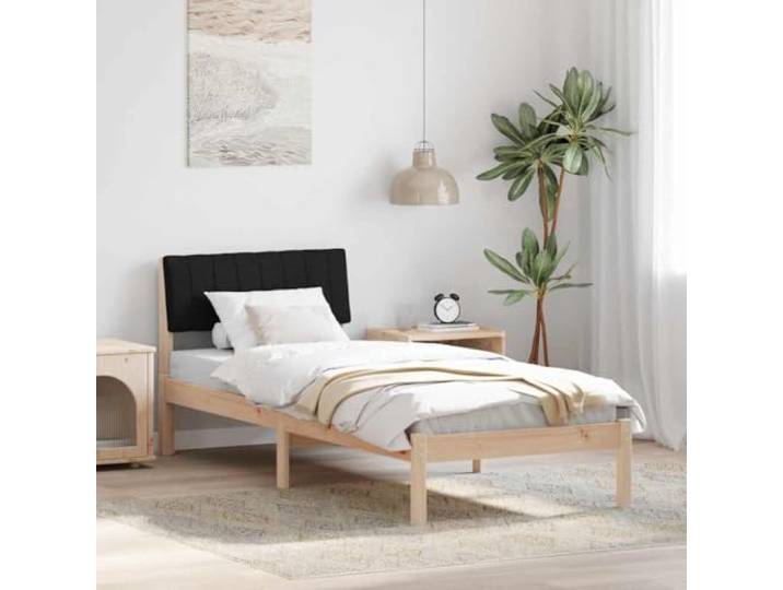 Massivholz Kiefer mit Kopfteil Modernes Minimalismus Design 75 x 190 cm Bettgestell Massivholz Kiefer Braun Schwarz 75x190 cm mit Wandkopfteil Lattenrost Stabil Modern