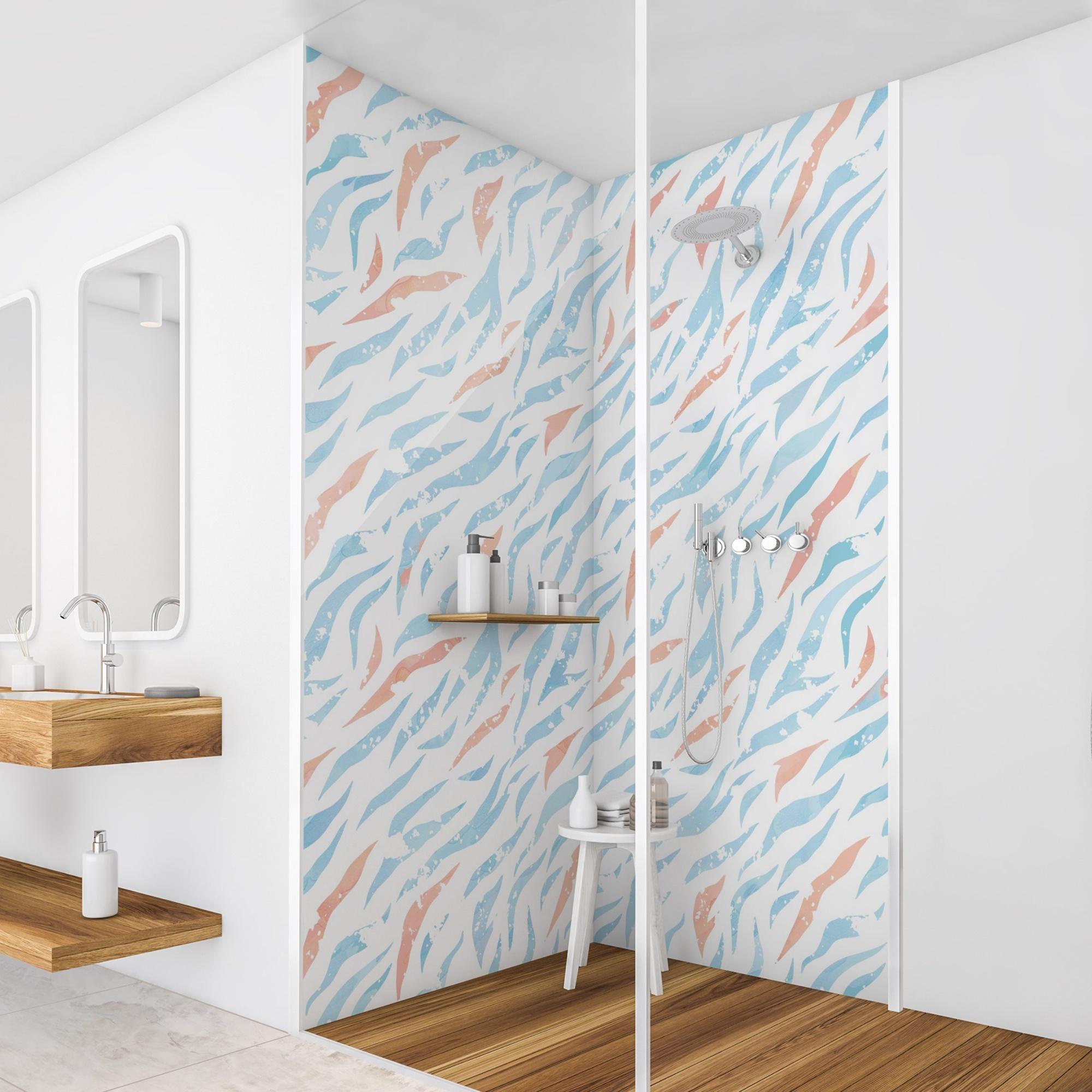 Duschrückwand Muster selbstklebend - 0.61 mm Wandpaneel wasserfest Design blau Illustration Badrückwand fugenlos Premium matt 100x190 cm