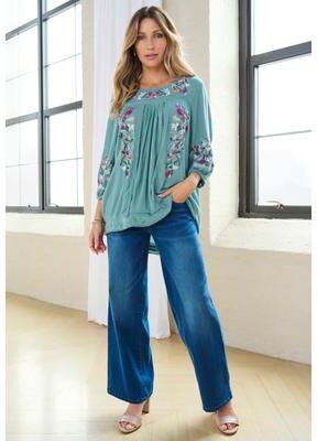 Plus Size Women's Boho Floral Tunic by Roaman's in Cool Sage Boho Floral (Size 32 W)