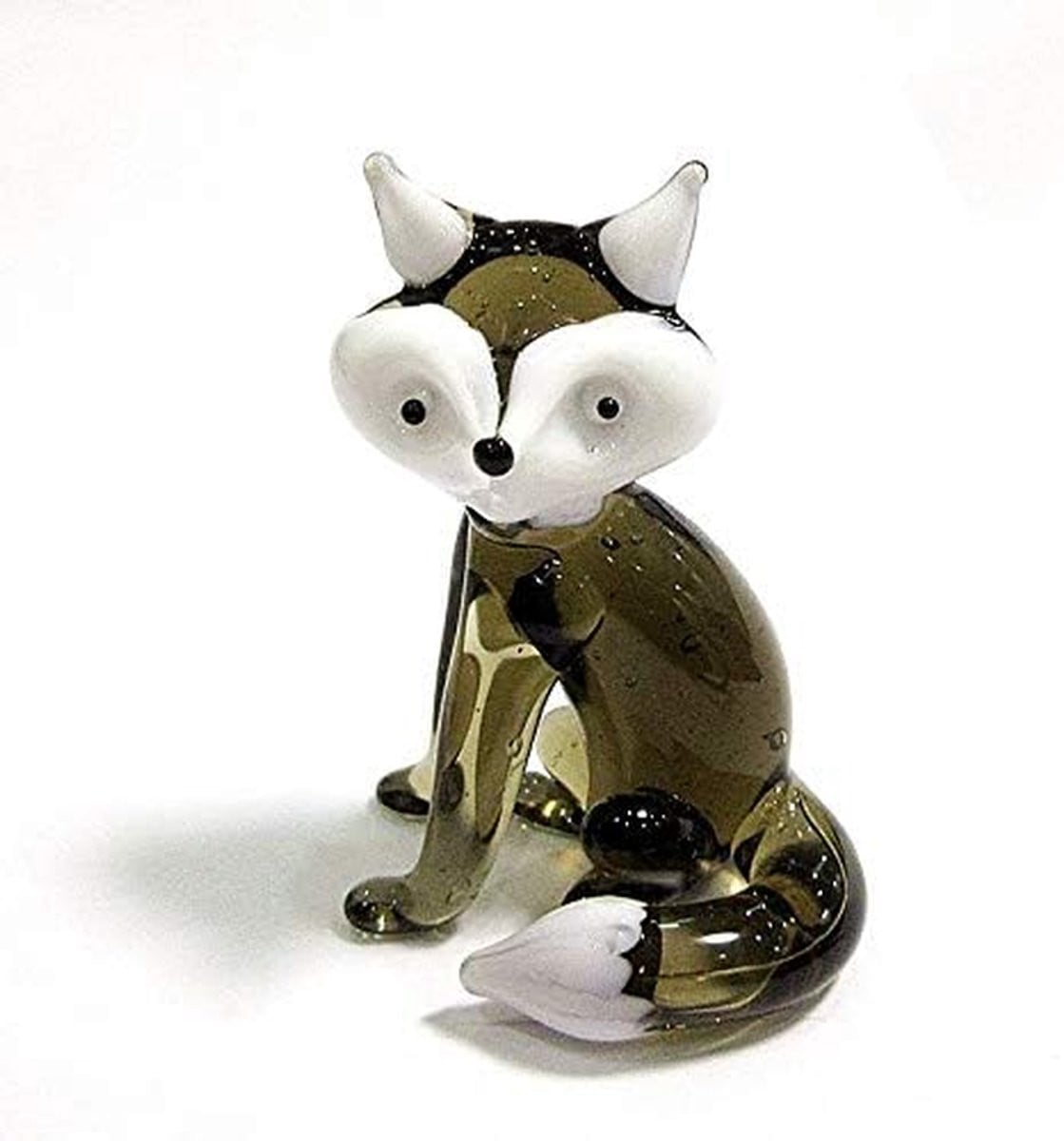 Handgemaakt Murano Glas Glazen Vos Figuur Miniatuur Ornament Donkergrijs Hoogte: 6 cm