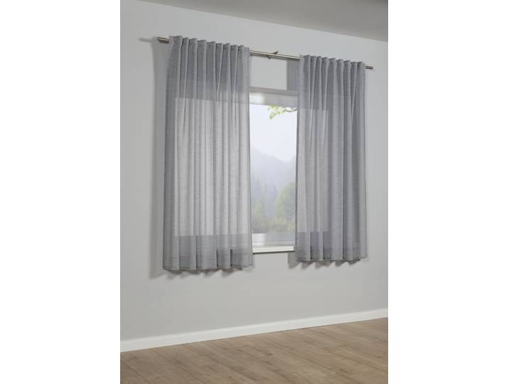 Gardine SEHLBACH Schal Leinenoptik Gr. 1, grau, B:140cm H:175cm, Polyester, Gardinen, Gardine, mit Gardinenband und verdeckten Schlaufen