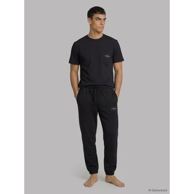 Jogger Pants "MONOGRAM SLEEP JOGGER PANT", Herren, Gr. M (50), N-Gr, schwarz, Web, Obermaterial: 95% Baumwolle, 5% Elasthan, CALVIN KLEIN UNDERWEAR, unifarben, regular fit lang, Hosen, Regular fit mit elastischem Bund