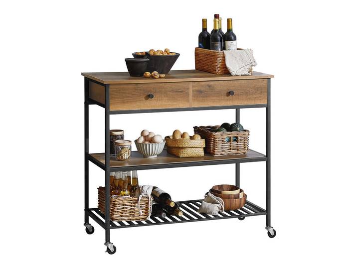 SoBuy Küchenwagen Vintage Braun, Schwarz, Braun, Holzwerkstoff, Metall, 100x93x45 cm, Esszimmer, Servierwagen