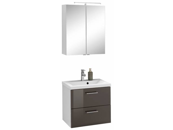 Badmöbel-Set WELLTIME Venedig , grau (weiß, grau), Kastenmöbel-Sets, Badmöbel-Set, Spiegelschrank und Waschplatz