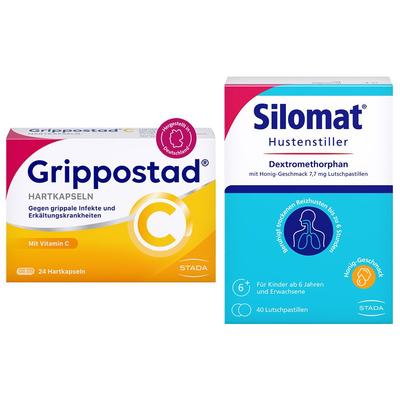 Grippostad C Kapseln + Silomat Hustenstiller Dextrometorphan mit Honig-Geschmack 7,7 mg 1 St Kombipackung