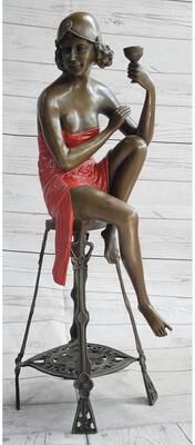 Bronzhaus Art Deco 1920S Flapper Girl Holding Wine Cup Bronze Statue Sculpture Figurine 21.5 Inches X 6.5 Inches