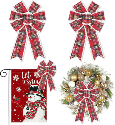 The Handy Homestead Buffalo Plaid Bows For Wreath, Christmas Bows Vintage Red, Snowflake Bows, White Velvet Tree Bows For Decor Buffalo Plaid Bows For Wreath, Christmas Bows Vintage Red, Snowflake Bows, White Velvet Tree Bows For Decor