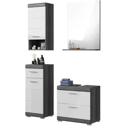 BADMÖBEL-SET weiß Hochglanz, grau 4-teilig 112 cm, Kombination mit viel Stauraum