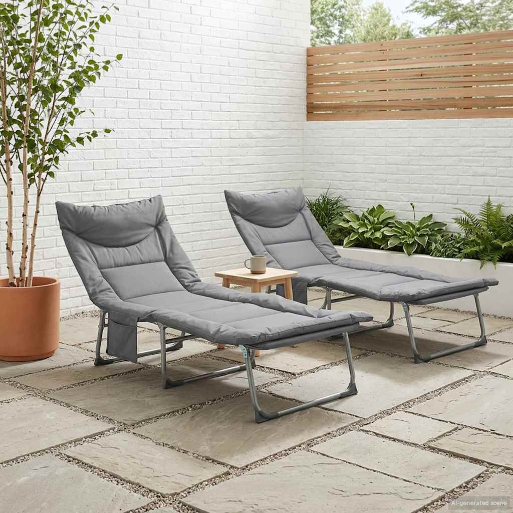 vidaXL Transat pliant avec coussin 2 pc Anthracite