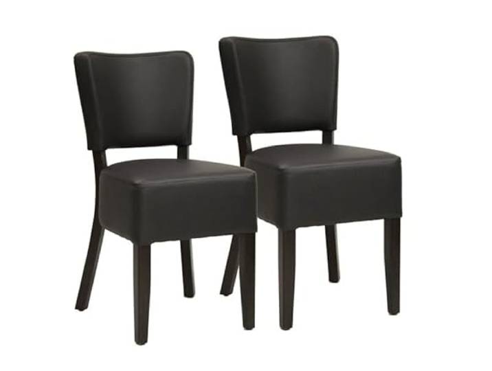 METRO Professional Gepolsteter Restaurant-Stuhl Jack, 2er Set Esszimmerstühle, Buchen-Holz/Kunstleder, 110 kg Tragkraft, mit Kunststoffgleitern, Schwarz