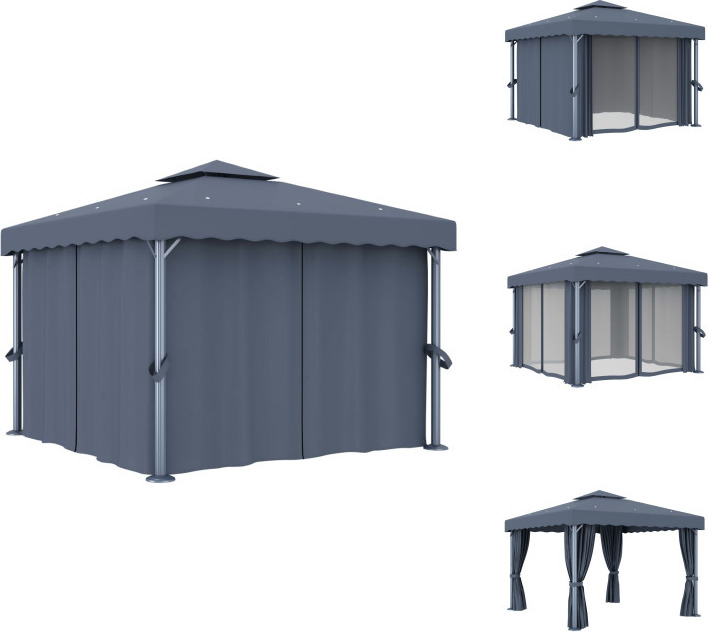 vidaXL Pavillon mit Vorhang 3x3 m Anthrazit Aluminium - Pavillons & Partyzelte