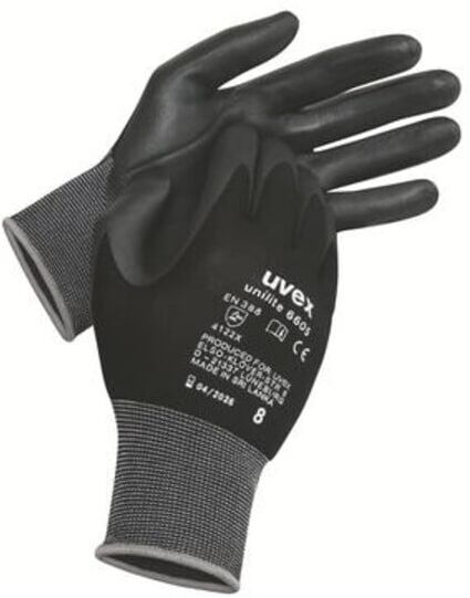 uvex Schutzhandschuhe uvex unilite 6605, Innenhand und Fingerspitzen mit Nitrilkautschuk (NBR)-Schaum-Beschichtung, Größe 10 (6057310)