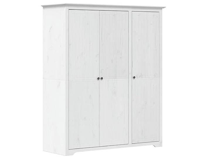 HWKQEQRF Kleiderschrank BODO Weiß 146x53,5x173 cm Massivholz Kiefer Kiefernholz, französischer Stil, Kleiderstange, obere Ablage, Metallgriffe, Wandhalterung