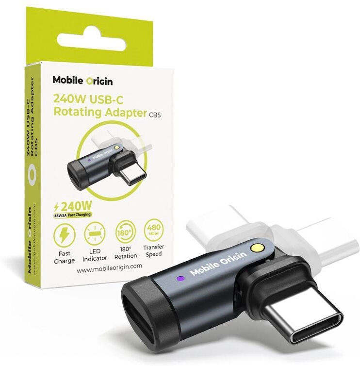 Mobile Origin 240W Rotationsadapter - USB-C - Grå