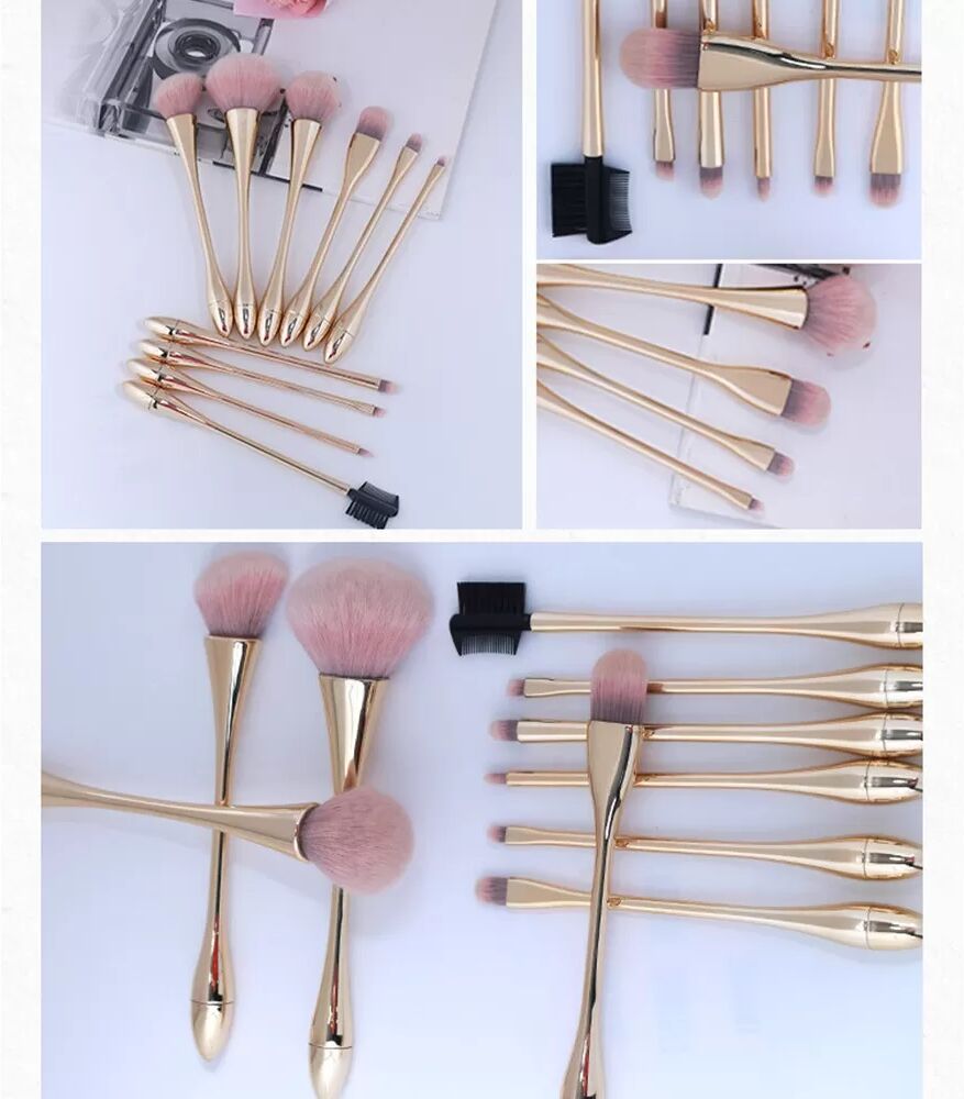 INF Champagner Gold & Rosa Weißes 10-teiliges Make-up Pinselset mit Rosa Tragetasche - Professionelle Kosmetikpinsel