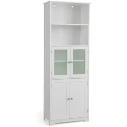 Helloshop26 - Badezimmerschrank mit 4 Türen und 2 offenen Fächern 60 x 30 x 163 cm praktisch und modern aus weißem MDF