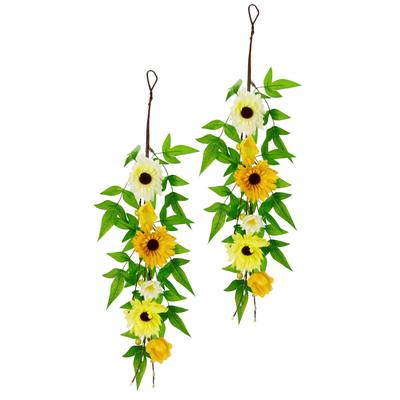 Kunstblume I.GE.A. "Girlande mit Gerbera Blüten 50cm 2er Set Deko für Hochzeit Geburtstag", gelb, B:9cm H:50cm T:8cm, Obermaterial: 90% Polyester, 10% sonstige Fasern, Kunstpflanzen, Ranke Hänger Pflanze Kunstpflanze Gänseblümchen Margeriten Blumen