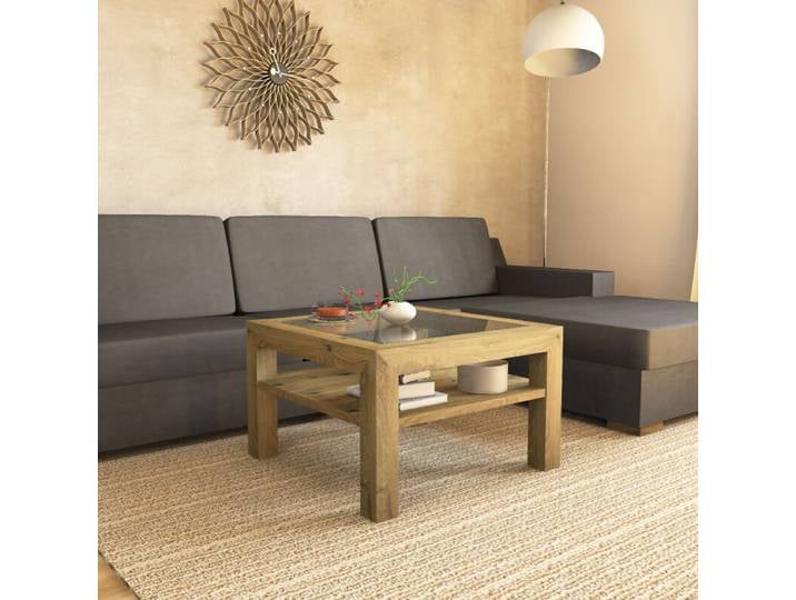 Couchtisch aus Wildeiche mit Glasplatte - 70x70cm
