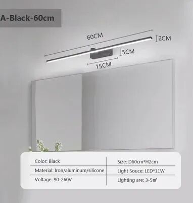 Friendly Fresh Finds Modern LED Vanity Light Linear Bathroom Mirror Light Wall Sconce For Bathroom Bedroom Kitchen lwl155 A Black 60cm tricolor Light