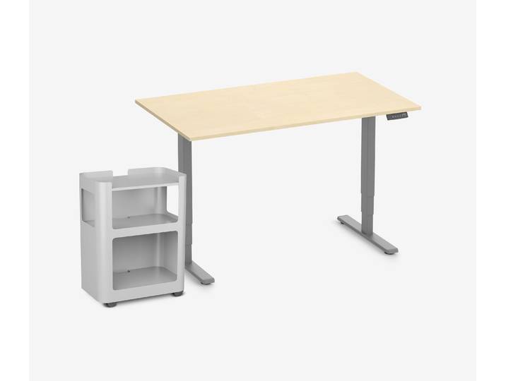 FOKUS Schreibtisch + Rollwagen Birke Grau 140x80