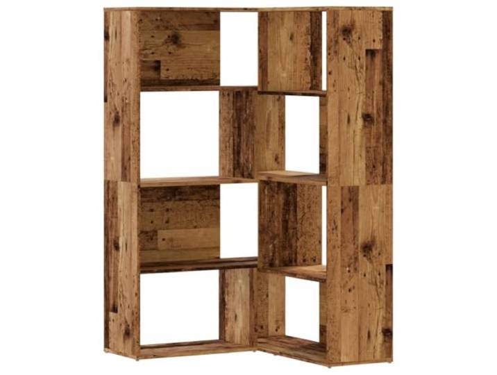 HKLGBVCR Eckregal mit 4 Ebenen aus Verbundholz, 85 x 85 x 140 cm Robustes Holzwerkstoff, Wandbefestigung inklusive, zwei Konfigurationen, optimierte Aufbewahrung, ideal für kompakte Räume