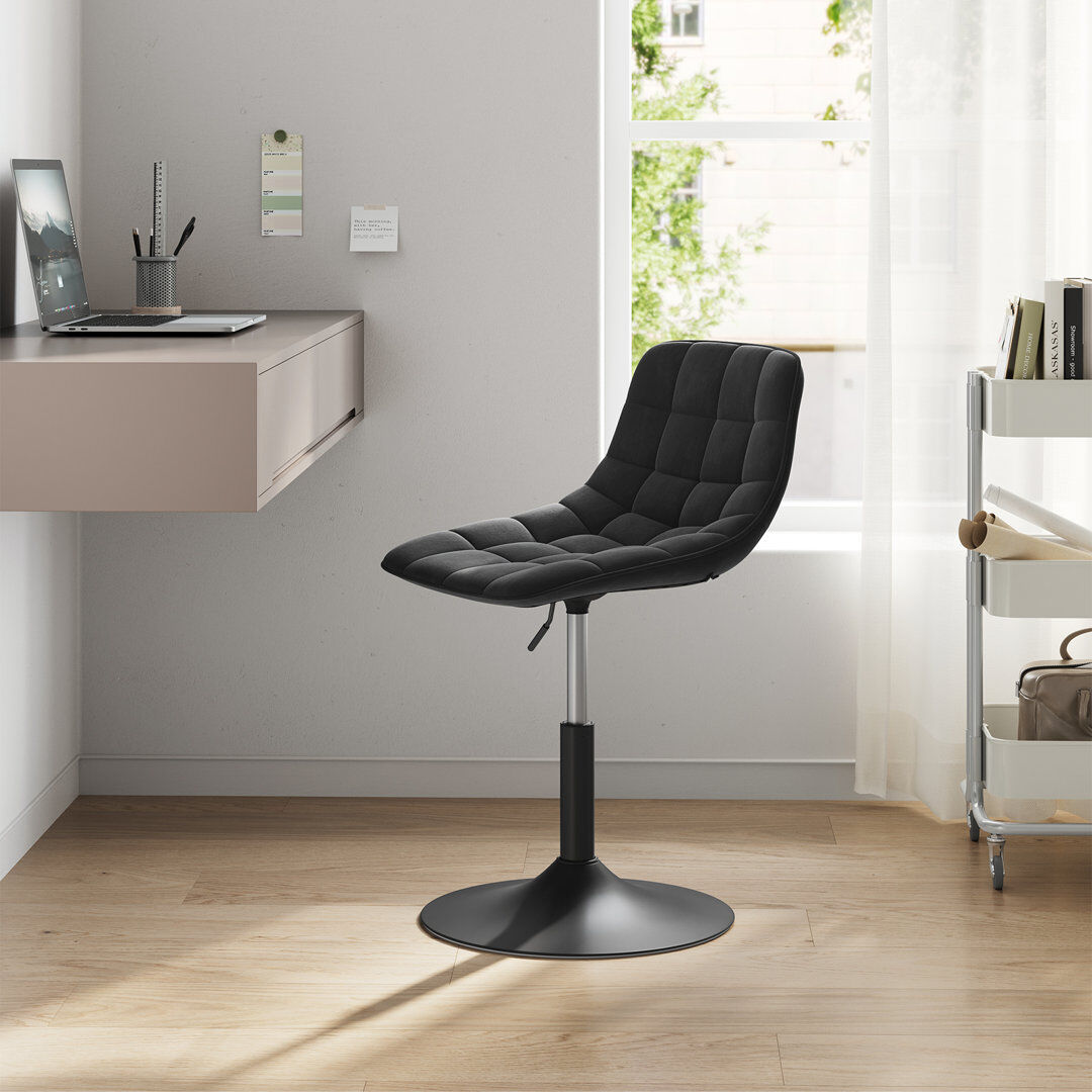 Canora Grey Tarquin Swivel Upholstered and Velvet Adjustable Height Bar Stool with Iron and Steel Frame Black 42.5cm W X 35cm D