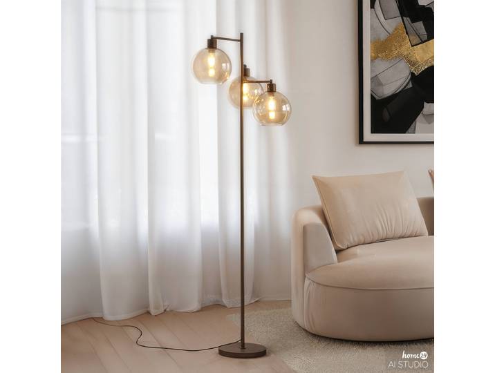 Lampadaire PENSI 45 x 160 x 45cm Doré/Marron Abat-jour : verre Structure : fer, thermopoudré E27