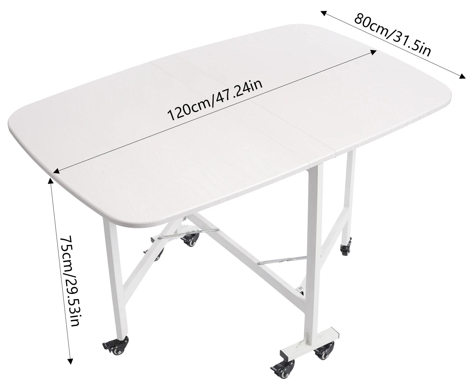 Klappbarer Esstisch - Mobiler Esstisch - 6 Rollen - Ausziehbar - Bremsen - Weiße Holzmaserung - 120 x 80 x 75 cm - Belastbar bis 100 kg