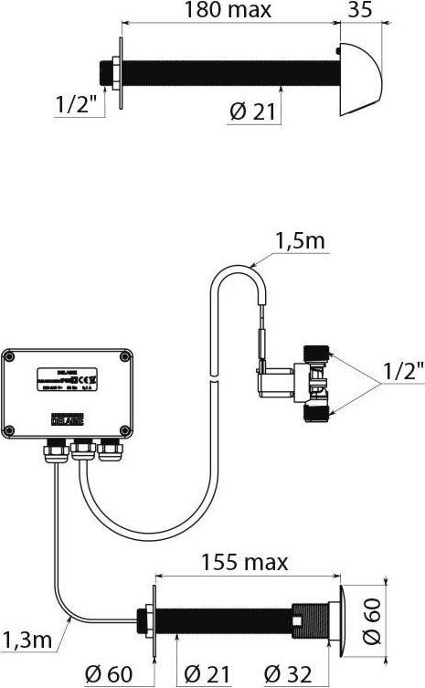 Delabie DU-Kombi TEMPOMATIC G1/2B wandmontage doucheset met bruine hoofddouche model ROUND