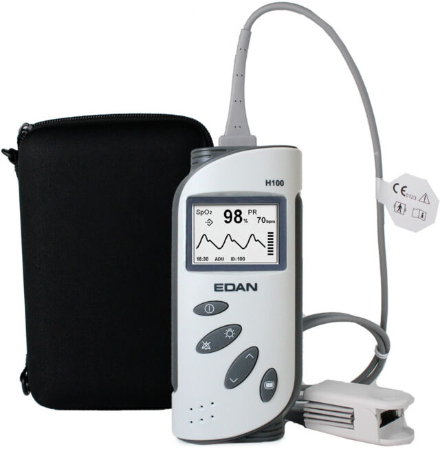 Gramm Medical H100B Oxymètre de pouls avec capteur SpO2 adulte, alarme et tendance (BX350), mot de passe système : 819 (799.000.00034)