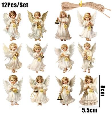 Combo Retail Shop Wooden Christmas Angel Ornaments, Victorian Style Tree Decorations, Holiday Party Gift victoria Angel 12 Pcs