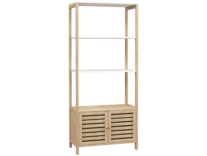 Armoire de rangement haute 3 étagères bambou naturel & blanc