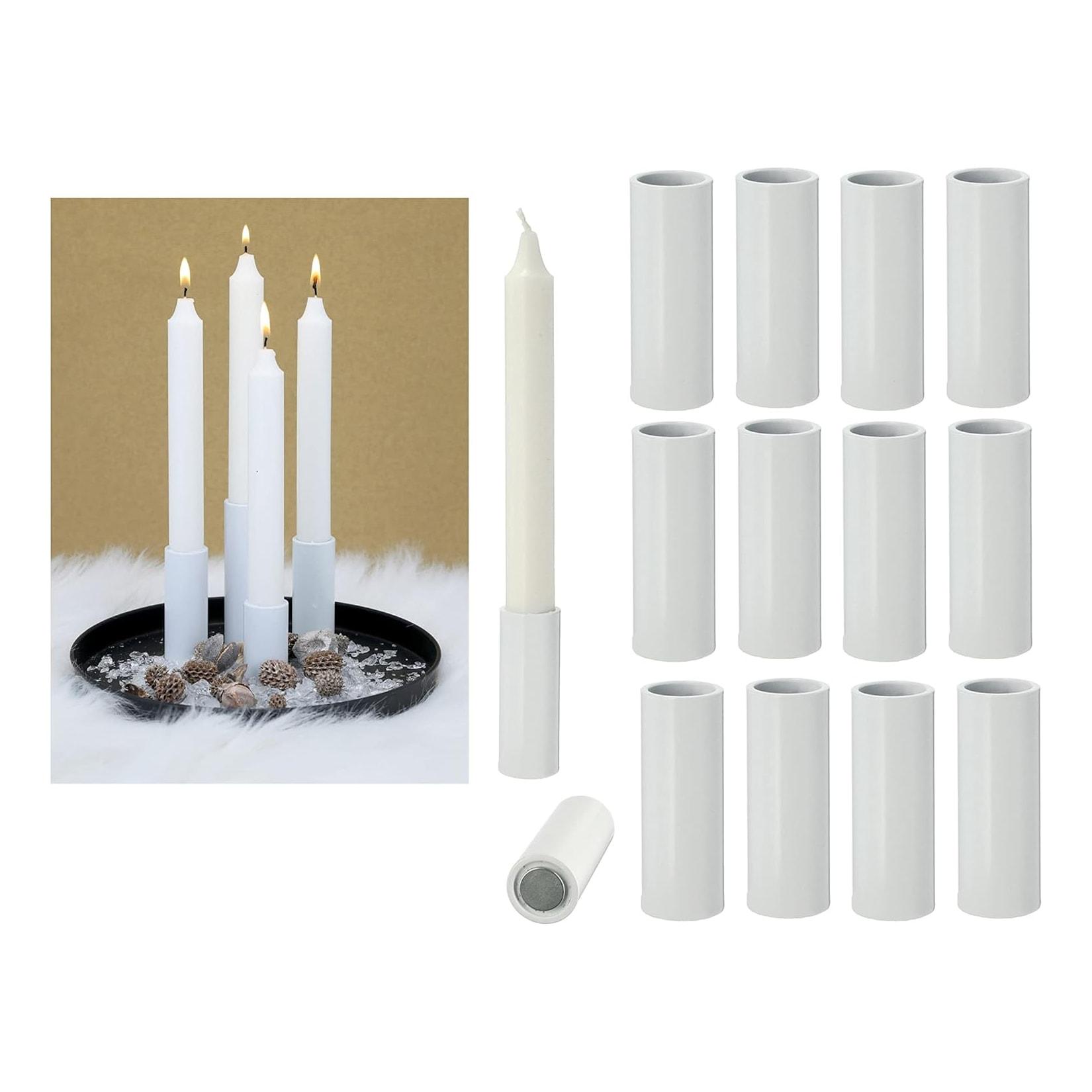 12x Stabkerzenhalter magnetisch Weiss 2 ,8x5cm Wohnzimmerdeko Weihnachten Dekotablett Stabkerzen Tischdekoration Adventskranz Candle Holder Kerzenständer Magnet Kerzenhalter Tafelkerzen