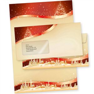 tatmotive Weihnachtsbriefpapier rot-golden, A4, 90 g/m², 100 Blatt + 100 Umschläge