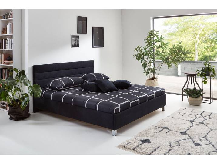 Polsterbett, schwarz, B:210cm L:210cm, Bezug: Microvelours (100% Polyester);Bonnell-Federkern-Matratzenbezug: 100% Polyester;Kaltschaum-Matratzenbezug: Frottee 100% Polyester, Bezug abnehm- und waschbar bis 60C, WESTFALIA SCHLAFKOMFORT, Betten, Polsterbett