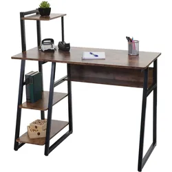 Schreibtisch mit Regal HWC-K68, Laptoptisch Bürotisch Arbeitstisch, MVG-zertifiziert 100x50cm, Metall MDF ~ braun
