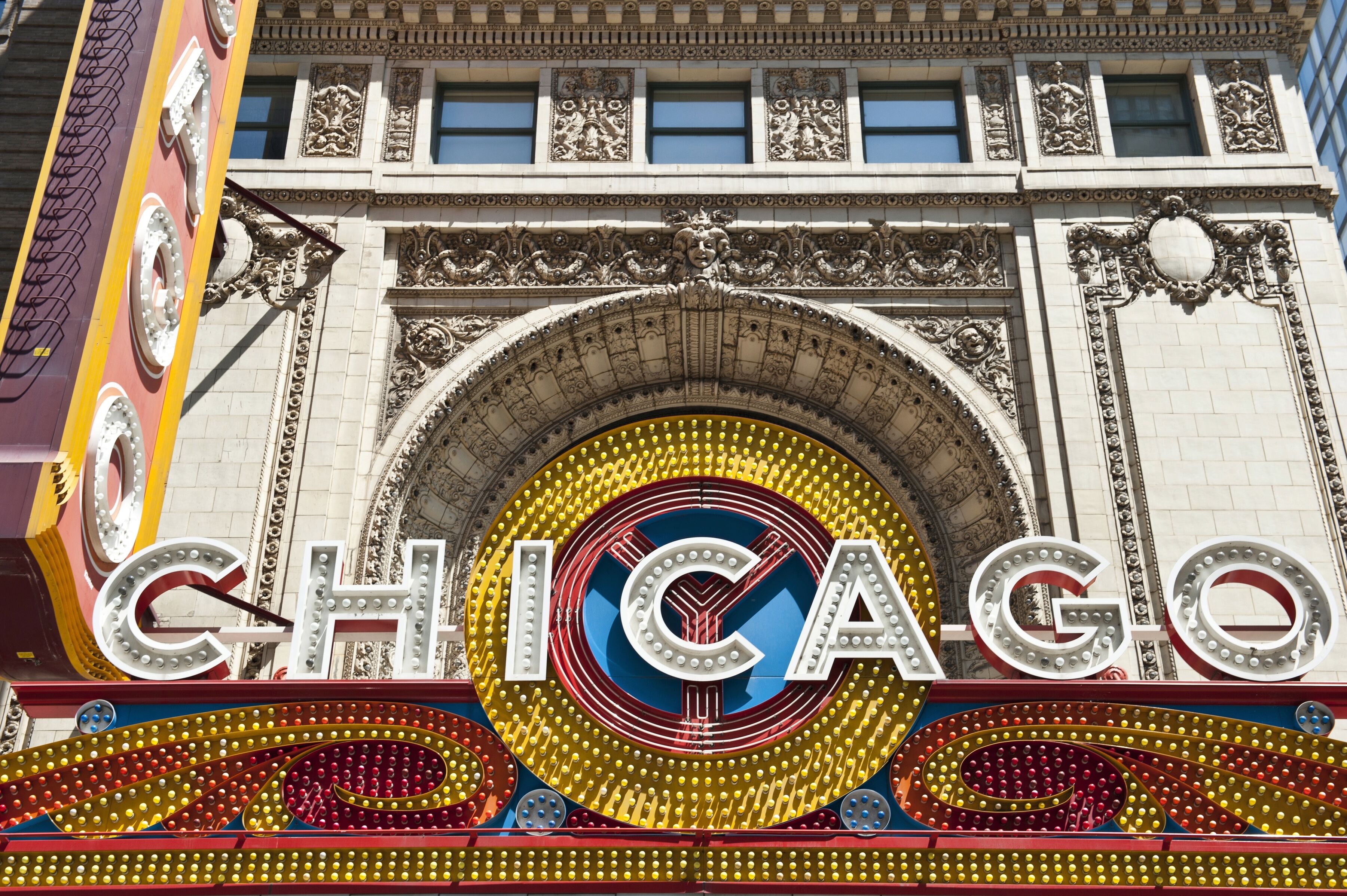 Fototapete PAPERMOON "CHICAGO-ALTSTADT NEW YORK LAS VESGAS VINTAGE SCHILD XXL", bunt, B:3,5m L:2,6m, Vlies, Tapeten, Fototapete bunt B/L: 3,5m x 2,6m, Bahnen: 7 Stk.