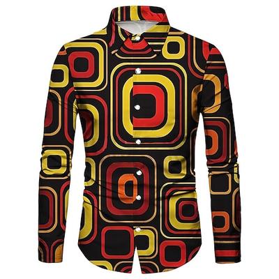Retro Vintage 1970er Hemd Disco Geometrisch Psychedelisch Kostüm Herren Halloween Karneval Musikfestival Pride Parade Erwachsene Hemd