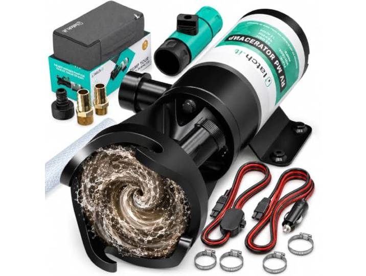 LATCH.IT RV-Makerator-Pumpe, 12 GPM, 12 V Schnellspanner, Zerkleinerungspumpe für Wohnmobil, V2.0 Wohnmobil-Abfallpumpe, Zerkleinerer mit allen Armaturen, Schläuchen und Klemmen, tragbare