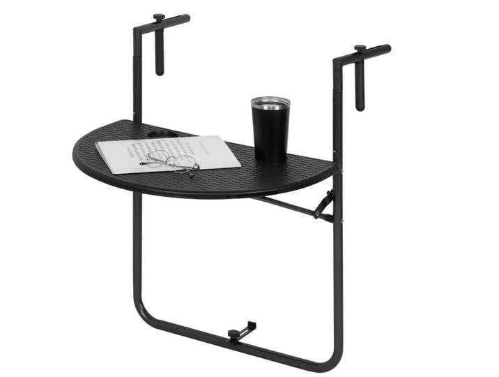 WOLTU Table murale suspendue pour balcon, réglable en hauteur, pliable, aspect rotin, pour jardin, terrasse, extérieur