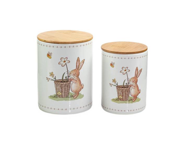 Boltze Home Küchenbehälter Charmy 2er-Set, Mehrfarbig, Weiß, Keramik, 14x19x14 cm, Küchenzubehör, Vorratsbehälter, Vorratsdosen
