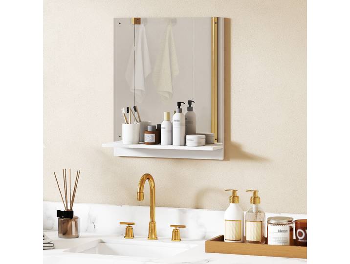 HOMCOM Miroir Mural Moderne 50x60cm avec Étagère Blanc