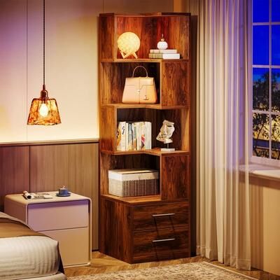 Bluebell 66.9-Inch Wood Corner Bookshelf Bookcase Cabinet for Home Office