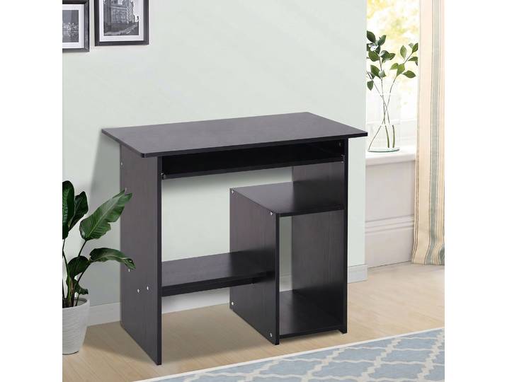 HOMCOM Bureau Moderne Bois Noir avec Étagère et Clavier Extractible